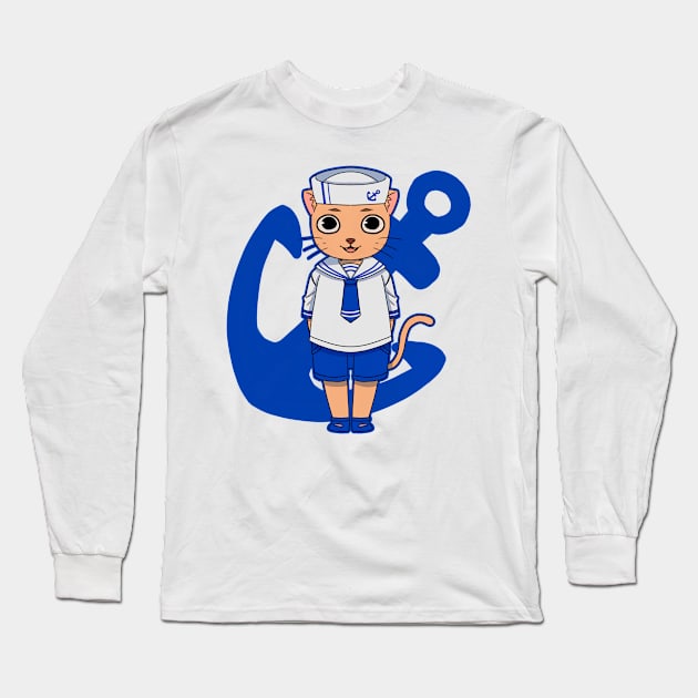 Navy cat Long Sleeve T-Shirt by L’étoile stéllaire